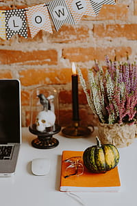 Desk with laptop & Halloween Decorations thumbnail