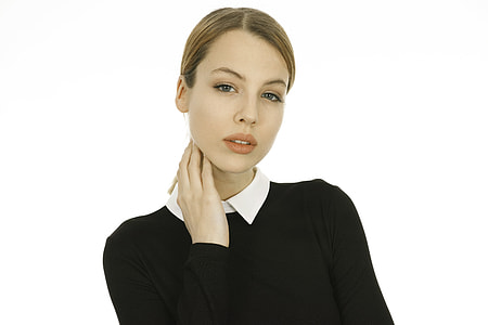 woman in black and white collared long-sleeved top thumbnail