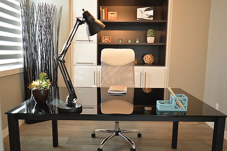 rectangular black wooden office desk set thumbnail