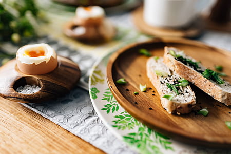 Breakfast served with tea, bread and eggs thumbnail