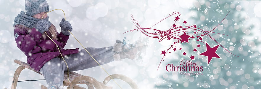 boy riding sled with Merry Christmas text overlay thumbnail