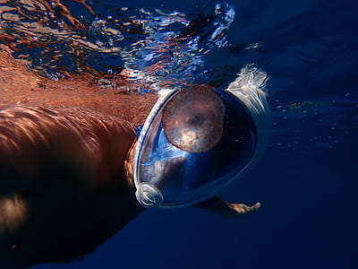 Man Swimming Wearing Full-face Snorkelling Mask thumbnail
