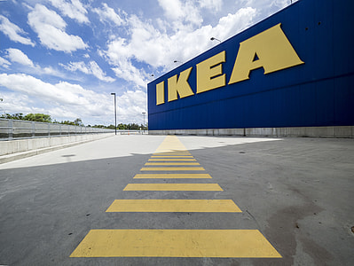 empty way with yellow line through IKEA building thumbnail