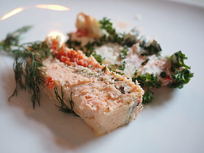 dish with green leafed on white ceramic plate thumbnail