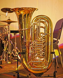 closeup photo of brass-colored tuba instrument thumbnail