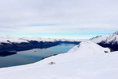snow-coned mountain beside water at daytime thumbnail