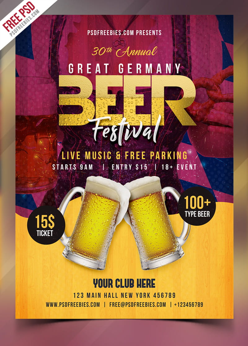 Beer Festival Flyer Free PSD Template psd file