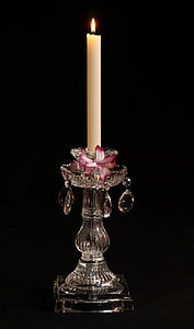 white pillar candle on clear glass candle holder thumbnail