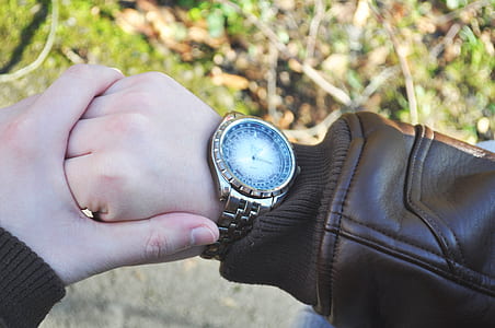 hands, wristwatch, time, leather jacket thumbnail