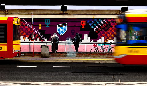man and woman leaning on railings wall painting thumbnail