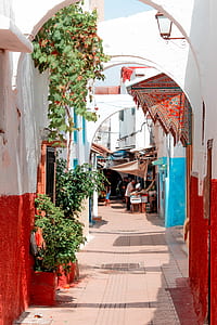 people standing between white buildings during daytime thumbnail