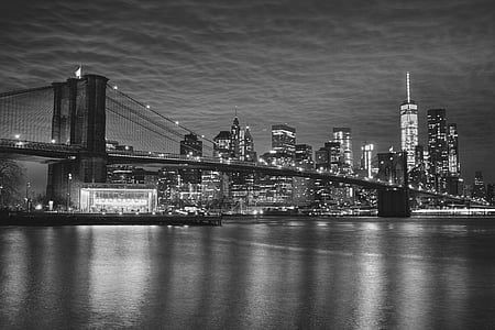 grayscale photography of Brooklyn Bridge, New York thumbnail