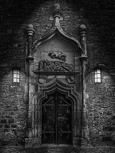 greyscale photo of closed door thumbnail