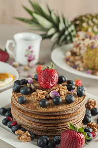 strawberry fruit on pan cake with blackberry thumbnail