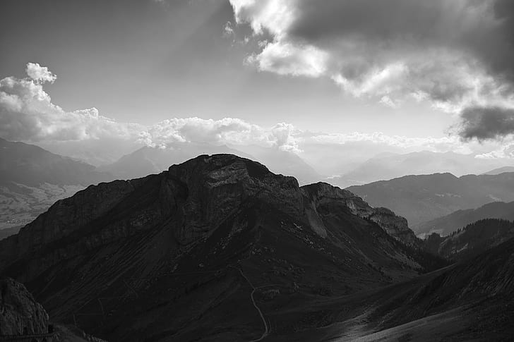 black-and-white, landscape, nature, clouds