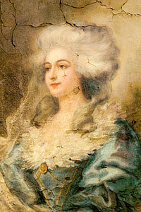 woman wearing blue British dress wall painting with cracks thumbnail