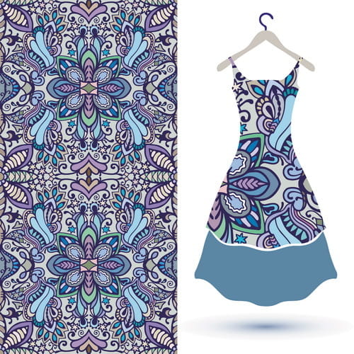 Fashion seamless fabric texture with women dress vectors 01 eps file