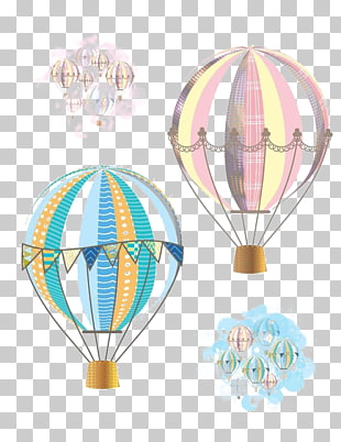 Hot air balloon Flight Airplane , Cartoon hot air balloon, pink and blue hot air balloons illustration PNG clipart