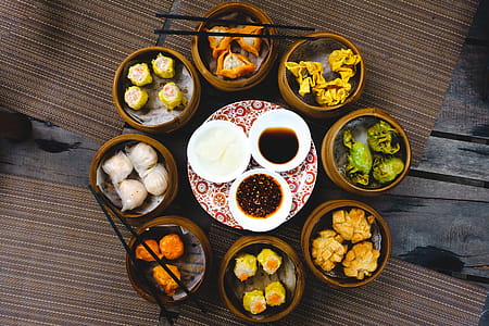 Vibrant shot of feasting on chinese steamed and fried dim sum thumbnail