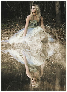 woman in green and white strapless dress thumbnail