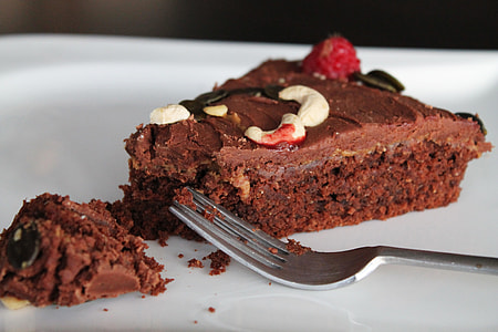 sliced chocolate cake on plate beside fork thumbnail