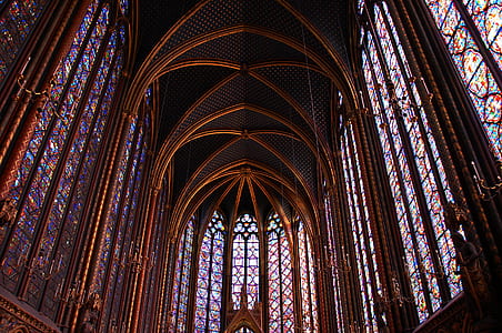 orange and purple stained glass architectural structure thumbnail