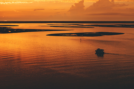 aerial photography of body of water during sunset thumbnail