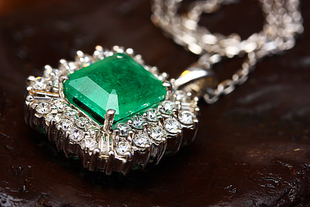 silver-colored green and clear gemstone encrusted pendant necklace thumbnail