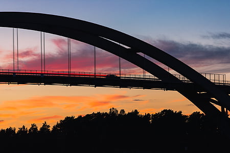 silhouette of car on bridge during sunset thumbnail