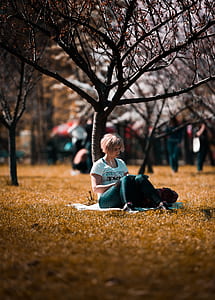 woman sitting on grass beside tree thumbnail