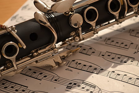 black and gray clarinet on music note paper thumbnail