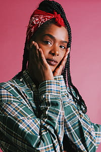 Close-Up Photography of a Woman Wearing Red Bandana thumbnail
