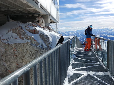 man standing on metal rail during daytime thumbnail