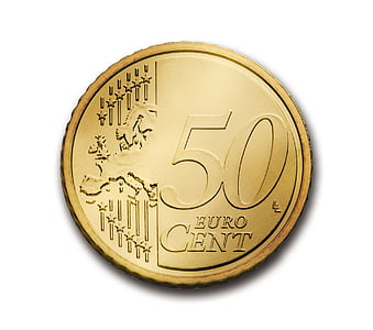 round gold-colored 50 euro coin with white background thumbnail