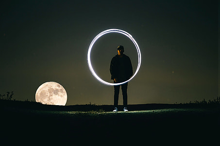 man standing under full moon thumbnail