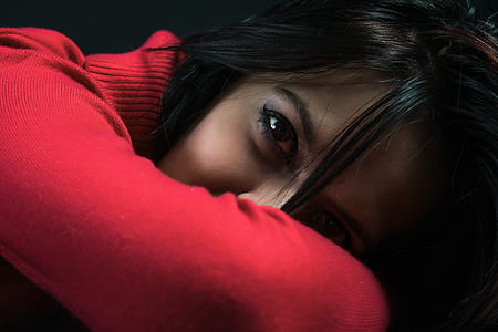 woman wearing red sweater thumbnail