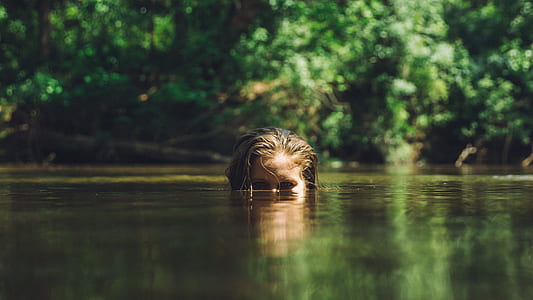 woman taking a bath at the creek thumbnail
