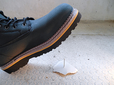 black leather work boot under gray pin thumbnail
