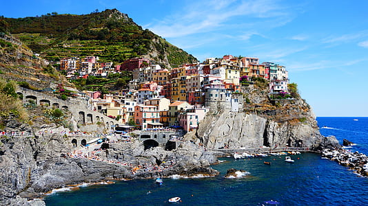 houses on rock cliff near seashore thumbnail