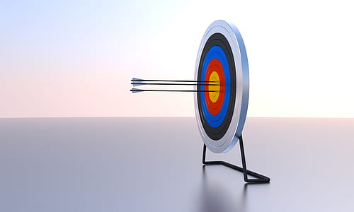 gray, blue, and red dartboard with three arrows thumbnail