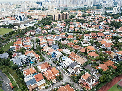 aerial view of city houses and buildings thumbnail