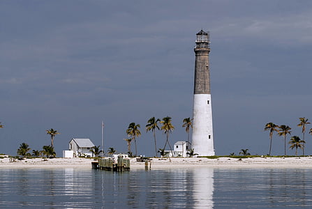 landscape photo of beach with white and gray lighthouse thumbnail
