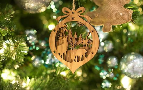 selective focus of brown reindeer Christmas tree decor thumbnail