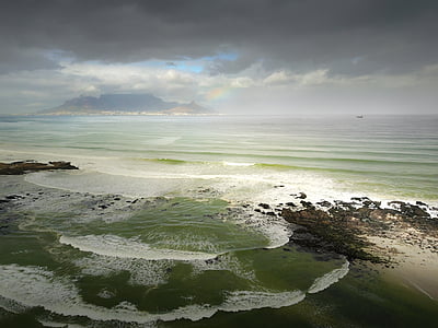 top view photography of body of water under cloudy sky thumbnail