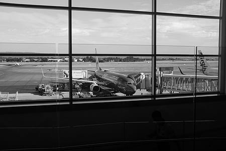 black-and-white, airport, plane, hangar thumbnail