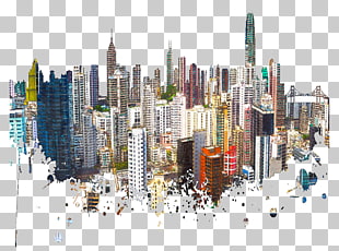 Hong Kong Skyline Watercolor painting Poster Contemporary art, Color City Building, assorted buildings painting PNG clipart