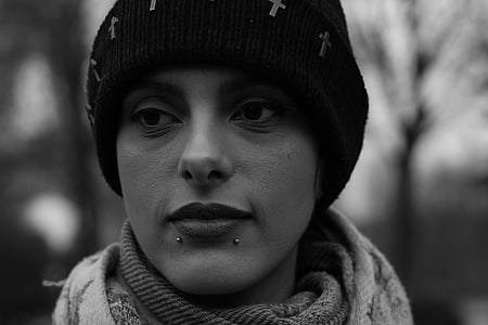 woman wearing knit cap and scarf closeup photography thumbnail