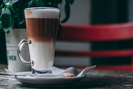 Vanilla Chocolate Frappe on White Ceramic Saucere thumbnail