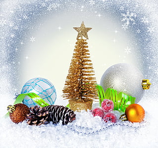 gold miniature Christmas tree and baubles thumbnail