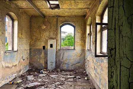 ruined concrete building interior at daytime thumbnail